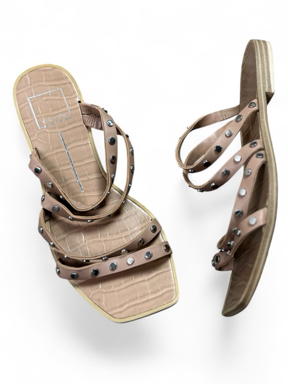 Dolce Vita Nude Studded Triple-Strap Slide Sandals - Picture 3 of 7